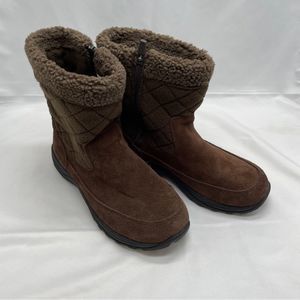LL Bean Suede Pull On Winter Boots Insulated Side Zip Brown US Womens Size 7.5